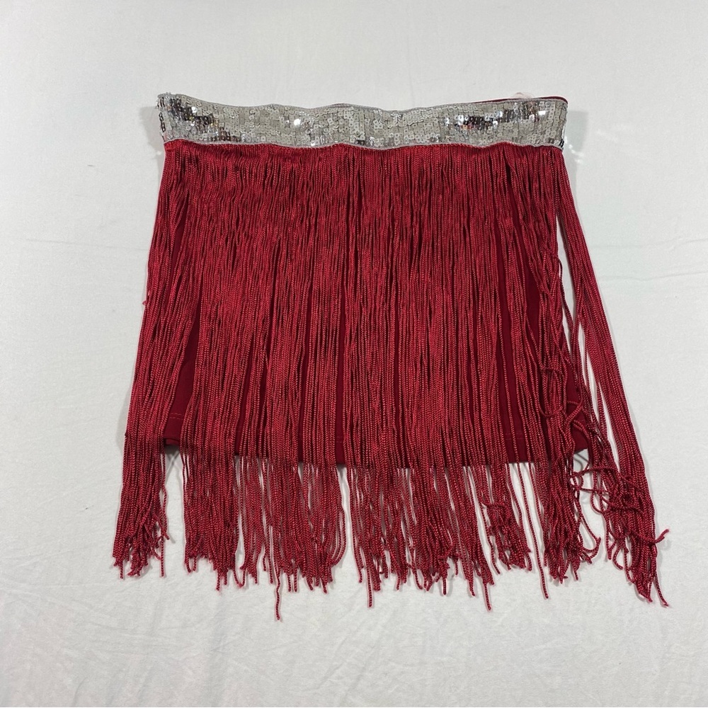 Carolina USA Flapper Tube Top Fringed Red & Silver Sequins. Stretchy Crop Top - Picture 1 of 12
